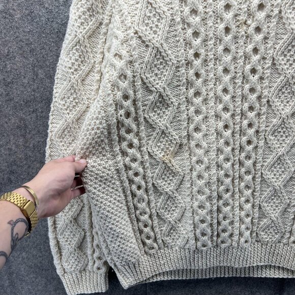 Irish Traditional Sweater Mens Large Cream Aran Cable Knit 100% Wool Ireland - Picture 7 of 10